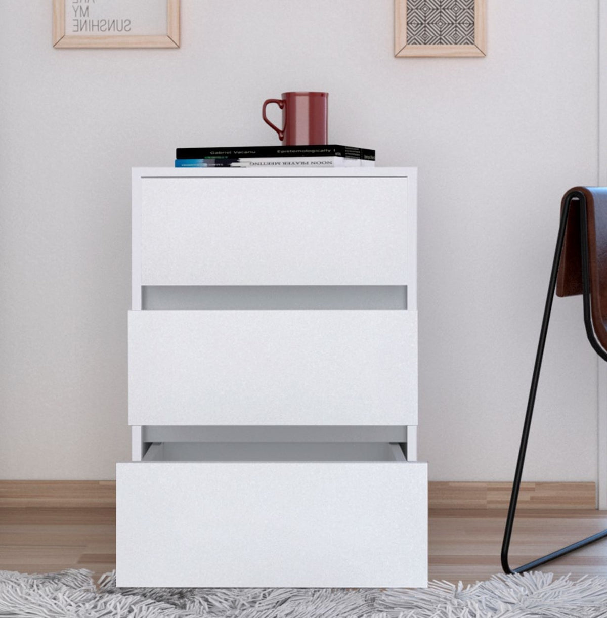 TUHOME CONCEPT Archivador Artemisa de 46 cm con 3 cajones, blanco