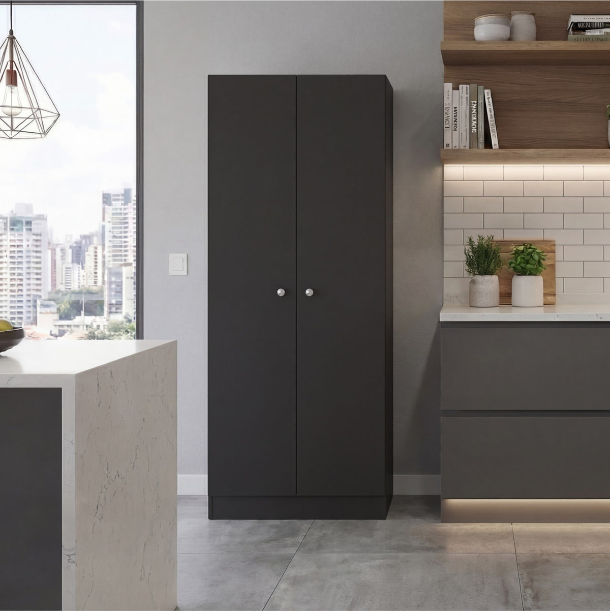 TUHOME CONCEPT Armario multiusos de 181 cm con 2 puertas y estantes, wengué