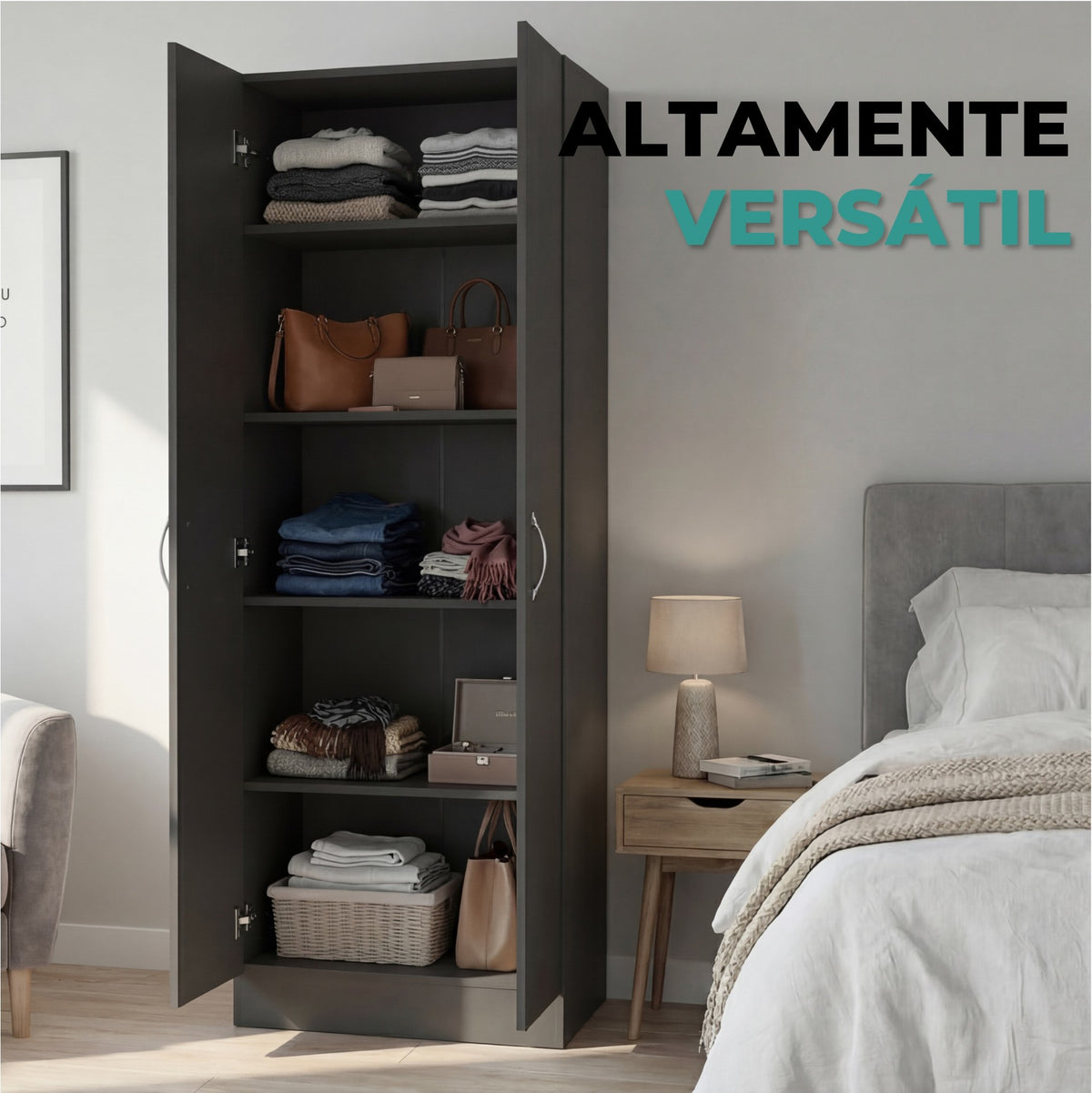 TUHOME CONCEPT Armario multiusos de 181 cm con 2 puertas y estantes, wengué