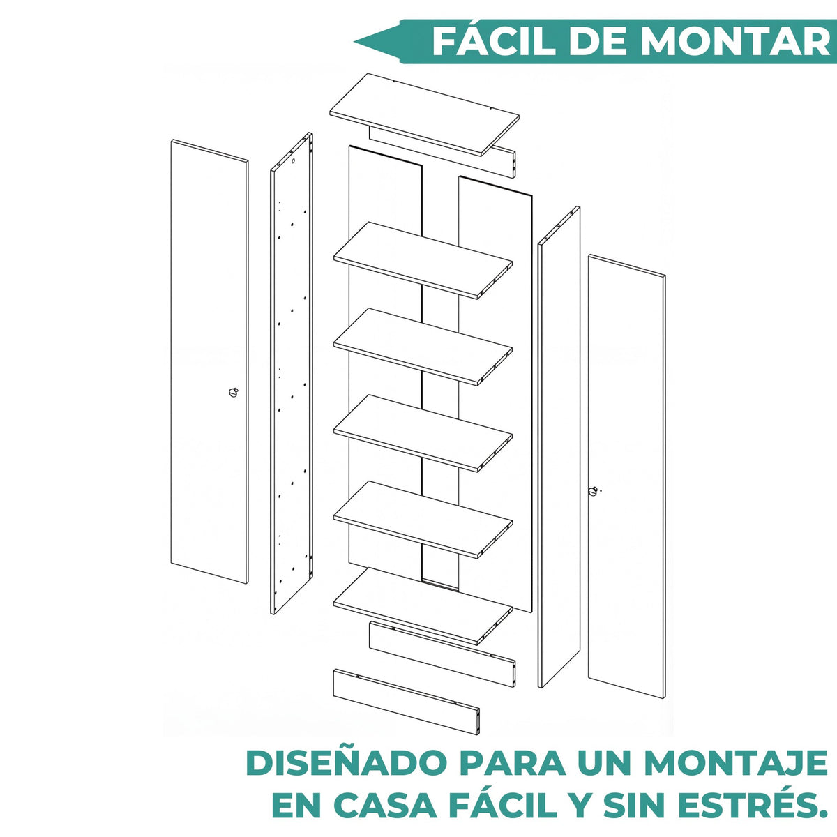 TUHOME CONCEPT Armario multiusos de 181 cm con 2 puertas y estantes, wengué