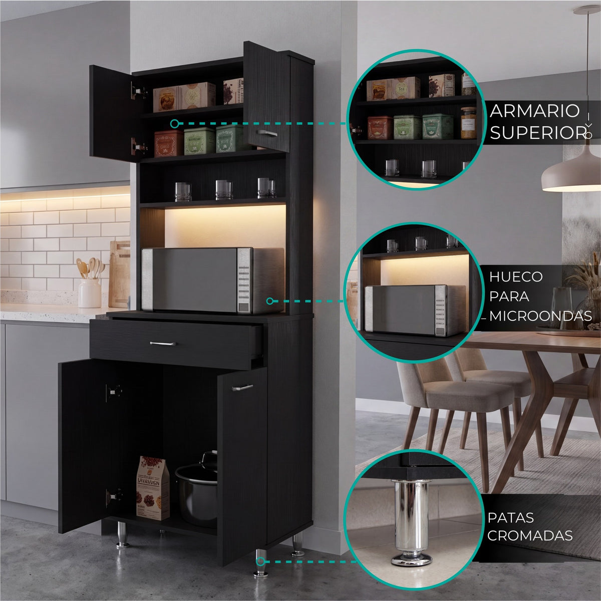 Despensa de cocina Della de 169 cm con 1 cajón