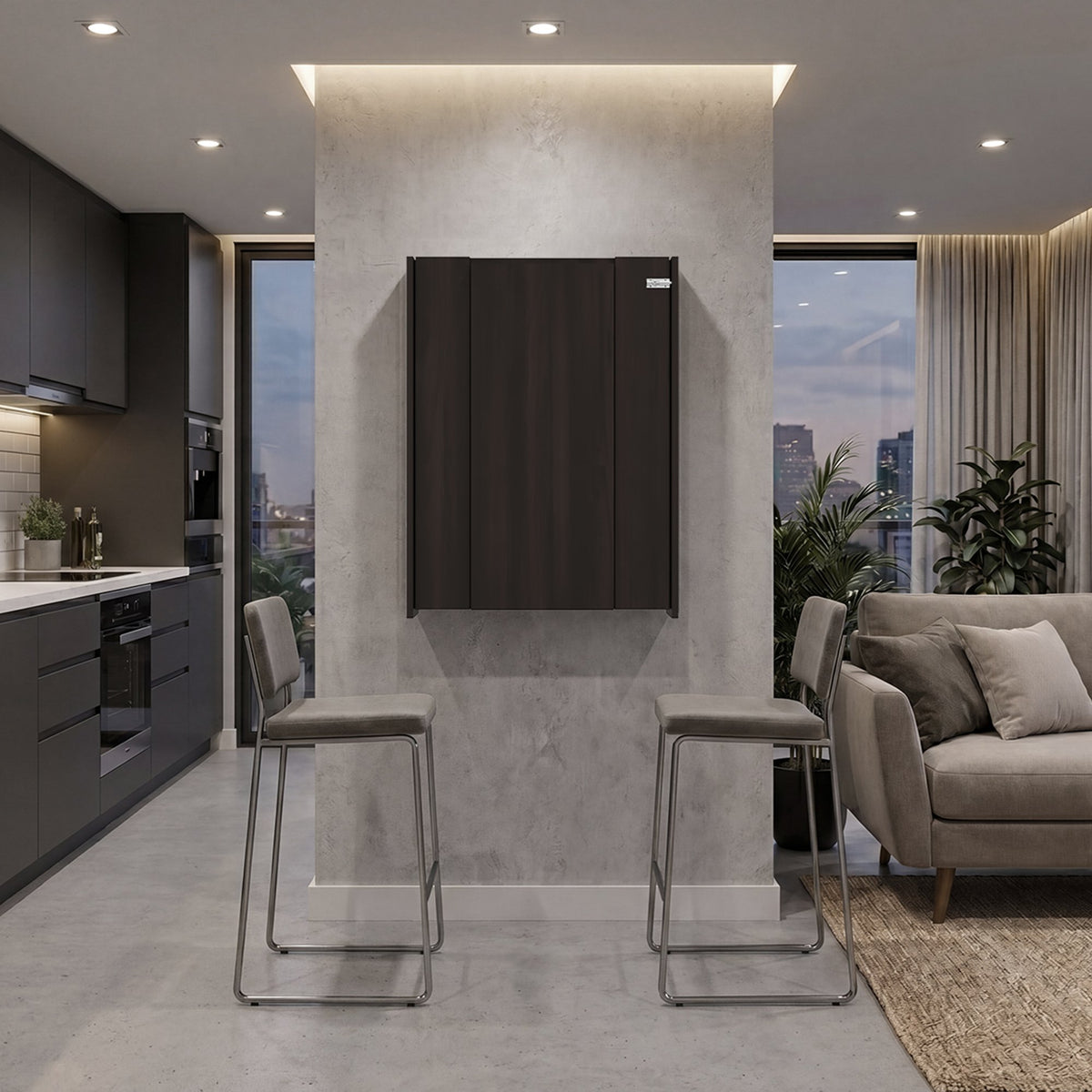 TUHOME CONCEPT Mueble bar de pared plegable Vatta con mesa abatible y estantes, 60 cm, nogal