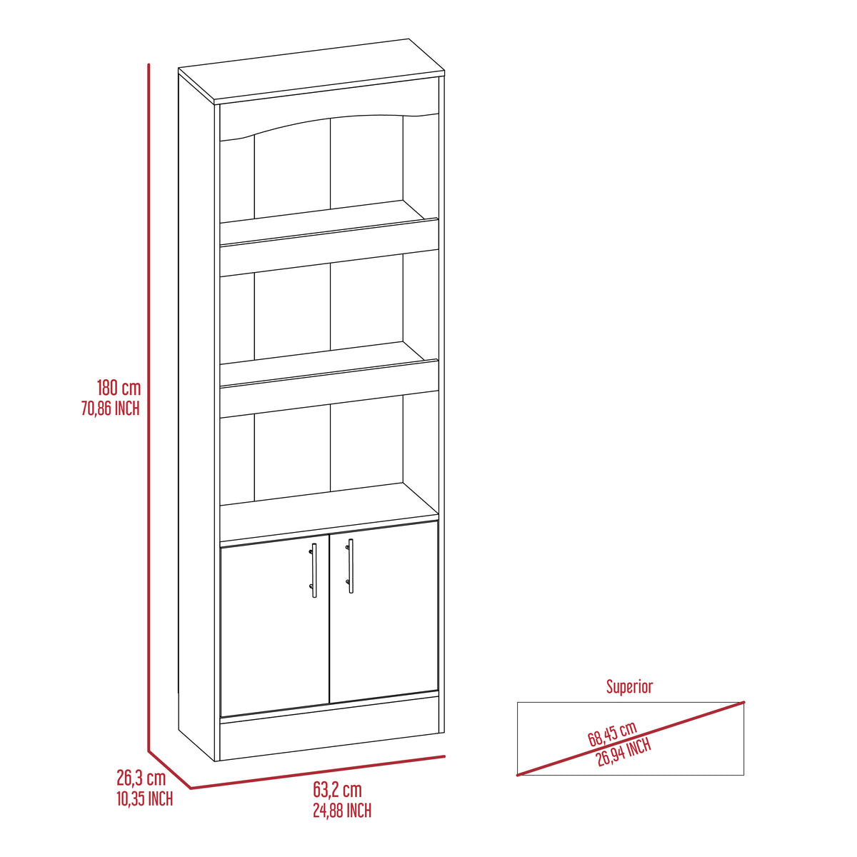 Librería Simma de 181 cm, wengué, foto 9 – TUHOME