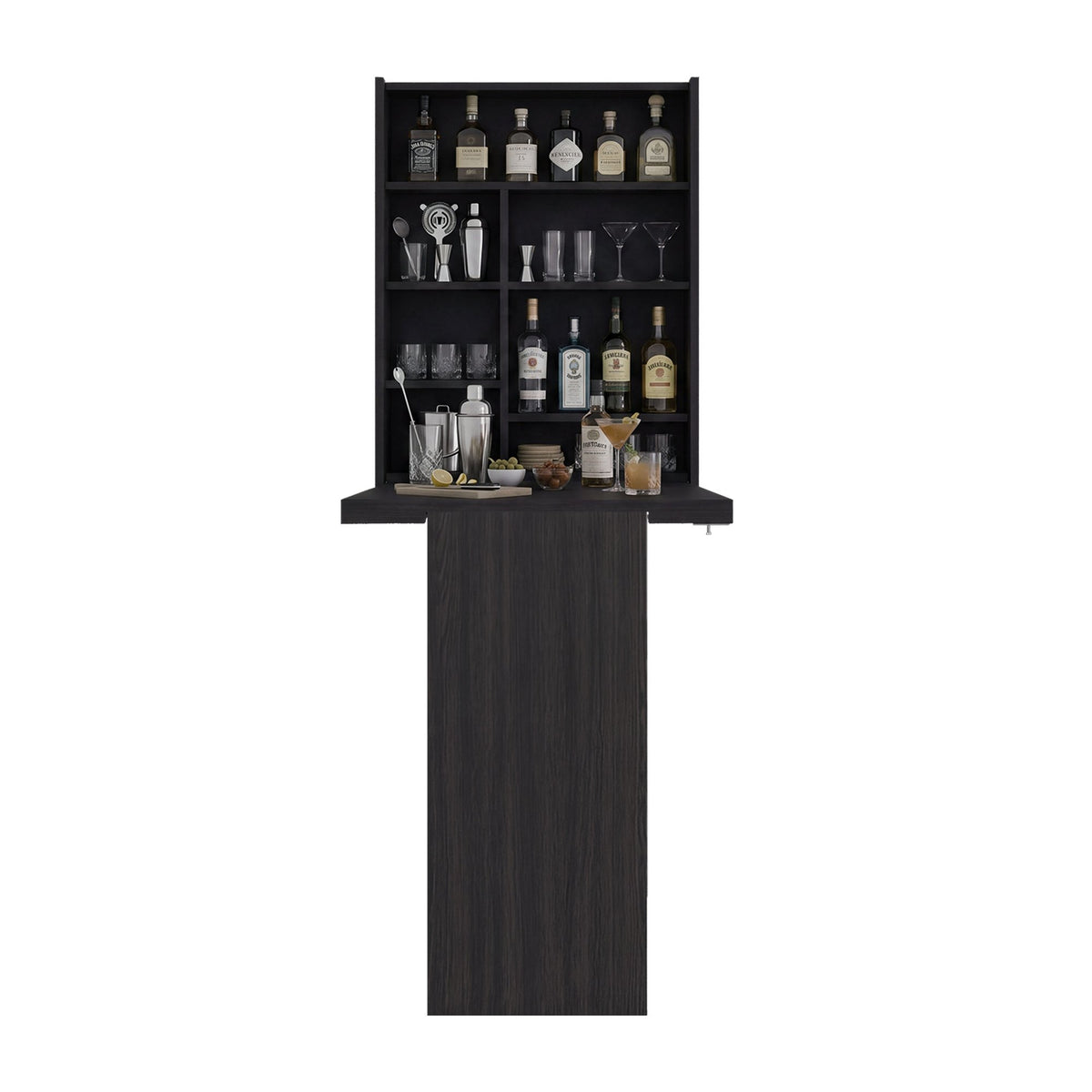 TUHOME CONCEPT Mueble bar de pared plegable Vatta con mesa abatible y estantes, 60 cm, wengué
