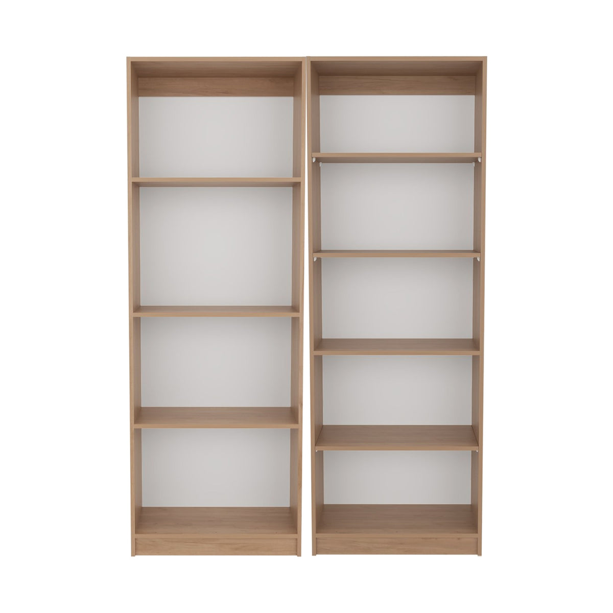 Conjunto de 2 librerías Home de 181 cm: 1 abierta de 4 huecos + 1 abierta de 5 huecos, fresno