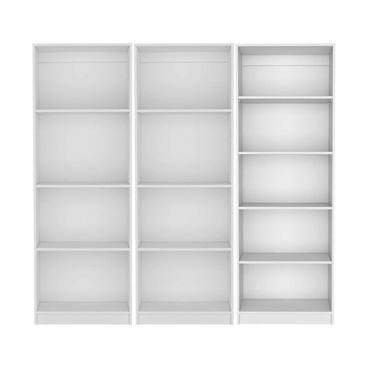 Conjunto de 3 librerías Home de 181 cm: 2 abiertas de 4 huecos + 1 abierta de 5 huecos, blanco