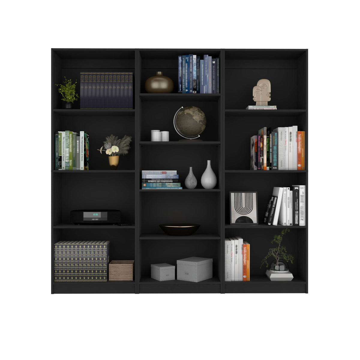 TUHOME CONCEPT Conjunto de 3 librerías Home de 181 cm: 2 abiertas de 4 huecos + 1 abierta de 5 huecos, wengué
