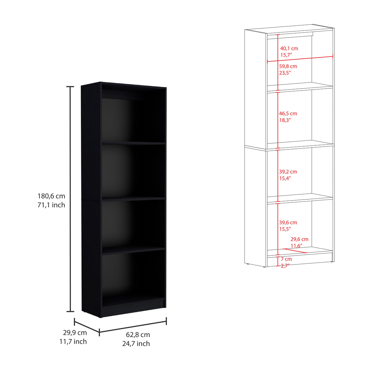 TUHOME CONCEPT Conjunto de 3 librerías Home de 181 cm: 2 abiertas de 4 huecos + 1 abierta de 5 huecos, wengué
