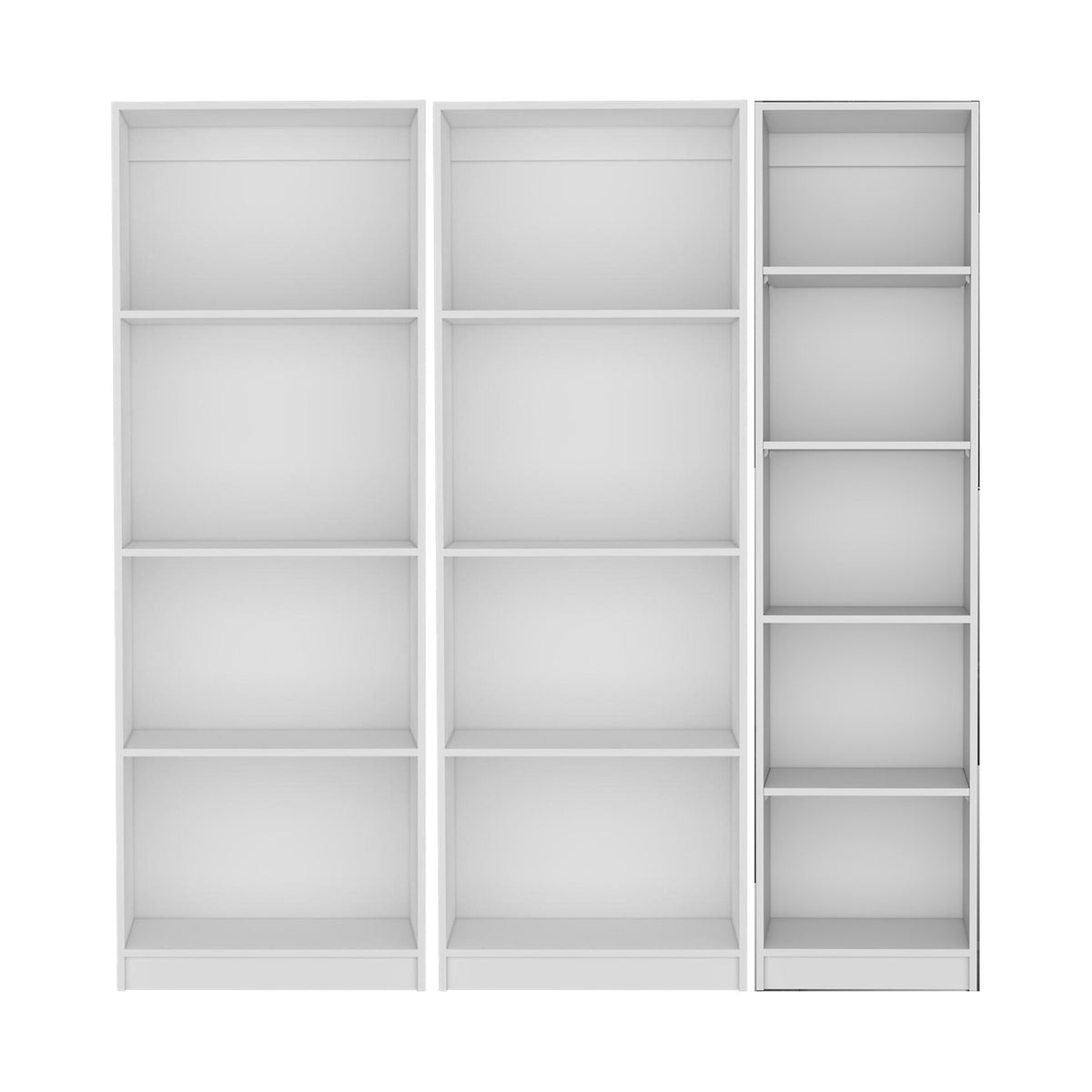 Conjunto de 3 librerías Home de 181 cm: 2 abiertas de 4 huecos + 1 XS de 45 cm, blanco