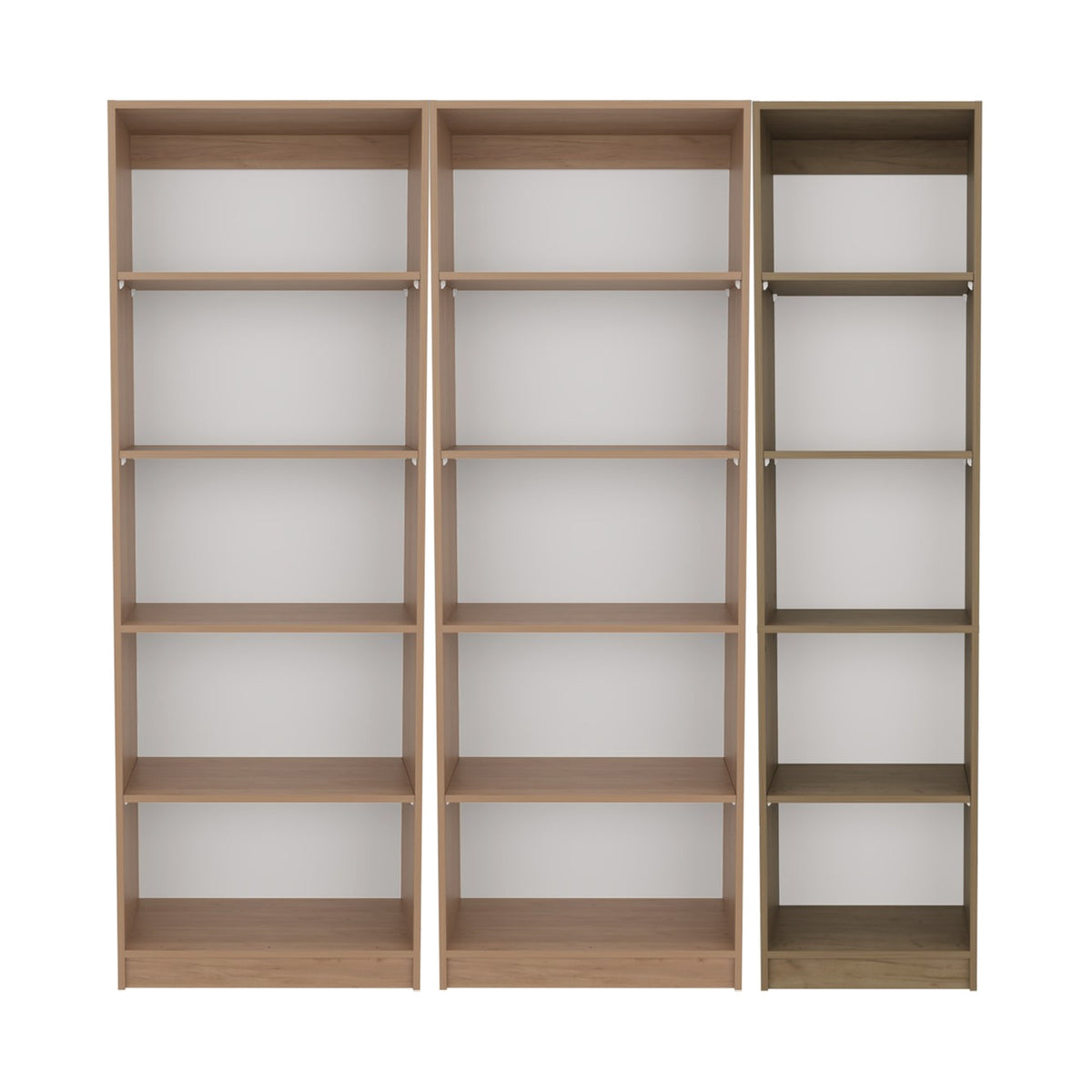 Conjunto de 3 librerías Home de 181 cm: 2 abiertas de 5 huecos + 1 XS de 45 cm, fresno
