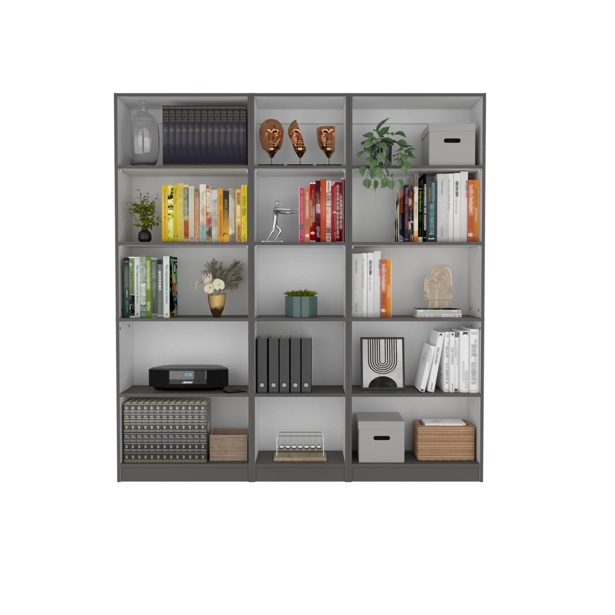 TUHOME CONCEPT Conjunto de 3 estanterías Home C14 181 cm, 15 baldas, gris