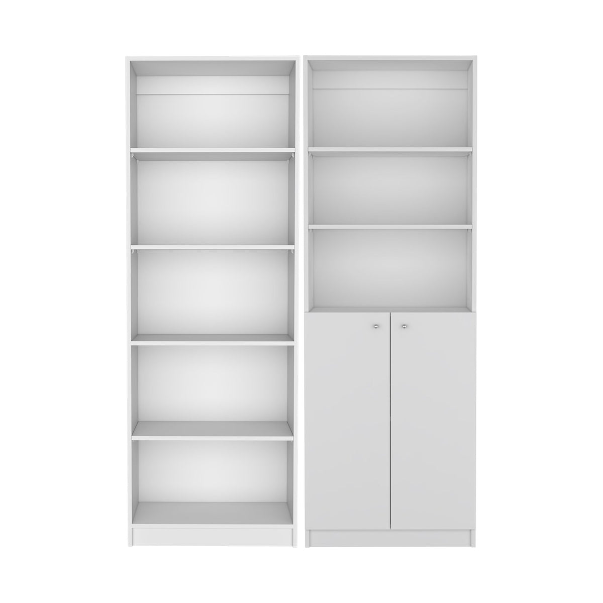 Conjunto de 2 librerías Home de 181 cm: 1 abierta de 5 huecos + 1 con 2 puertas, blanco