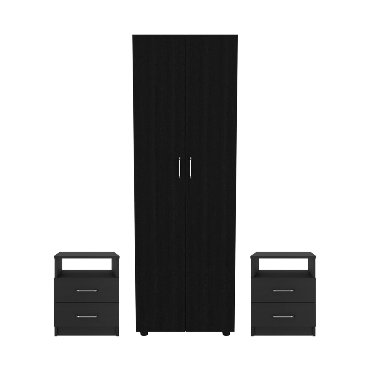 Conjunto de dormitorio: armario ropero Aurora de 180 cm + 2 mesitas de noche Nápoles, wengué