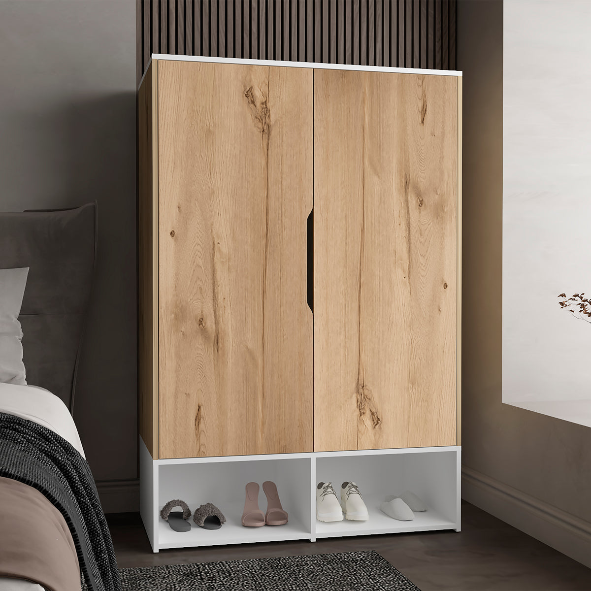 TUHOME CONCEPT Armario ropero Rosie de 100 cm con barra de colgar, roble claro y blanco