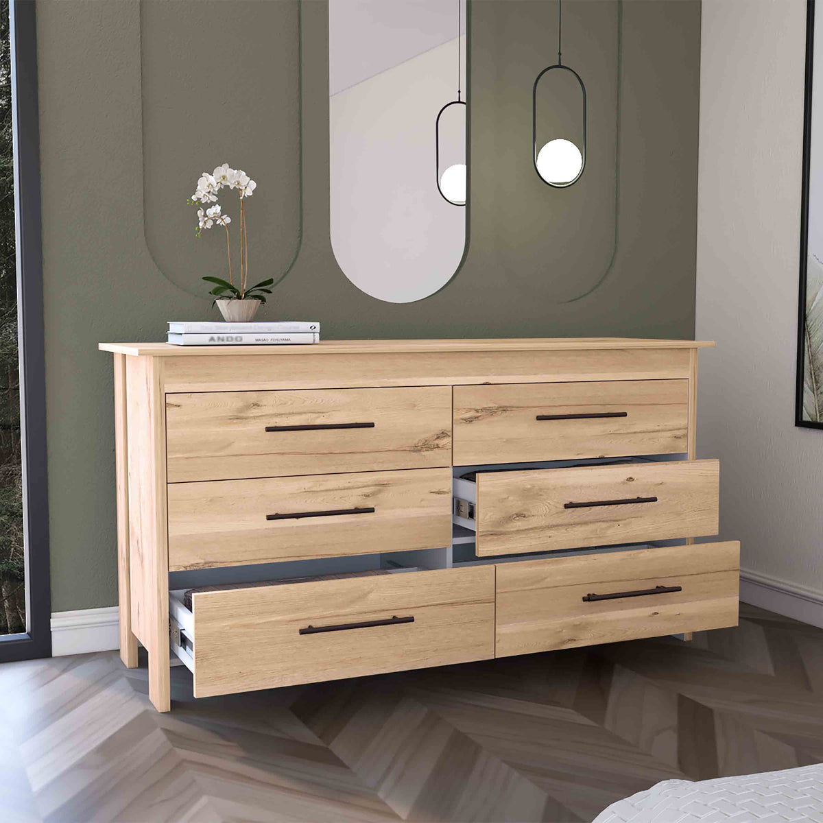 TUHOME CONCEPT Cómoda HMS de 150 cm, roble arena y blanco