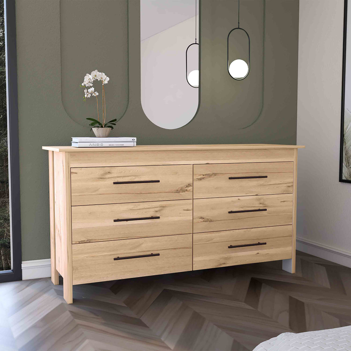 TUHOME CONCEPT Cómoda HMS de 150 cm, roble arena y blanco