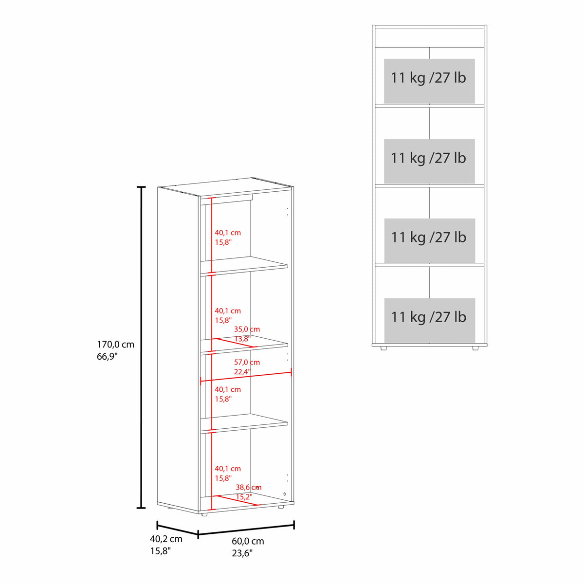 TUHOME CONCEPT Armario Home de 60 cm con 2 puertas y baldas, fresno