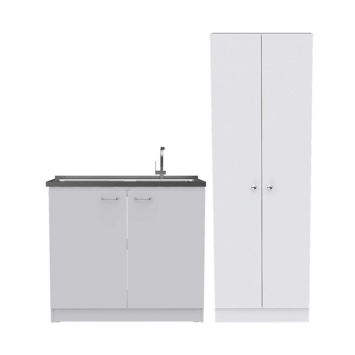 Conjunto de cocina: mueble de fregadero Napoles de 100 cm + alacena multiusos de 181 cm, blanco