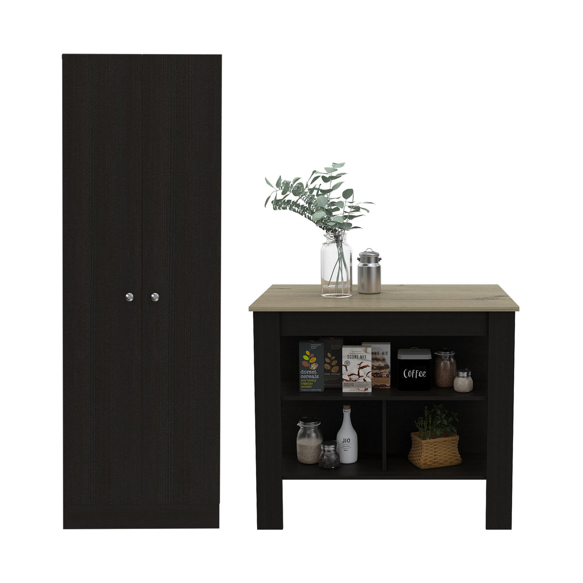 Conjunto de cocina: armario multiusos de 181 cm + isla de cocina Cala de 103 cm, wengué