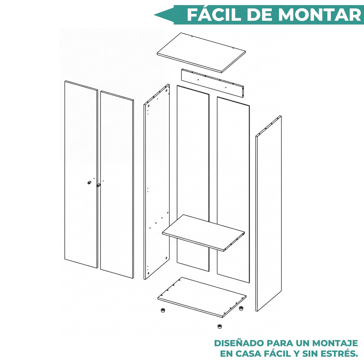 TUHOME CONCEPT Armario Home Dreams M1 de 170 cm con 2 puertas, barra de colgar y estante, blanco