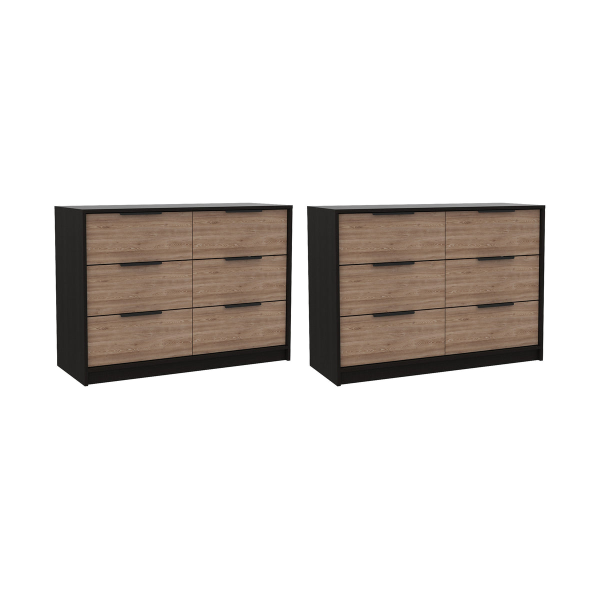 Pack de 2 cómodas Kaia de 107 cm con 6 cajones, wengué y roble miel