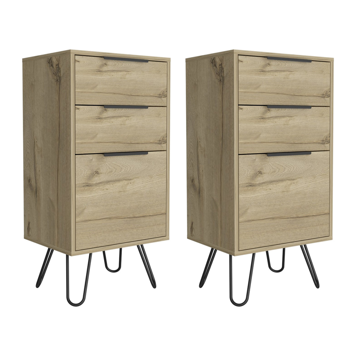 Pack de 2 cómodas estrechas Augusta de 3 cajones, roble claro