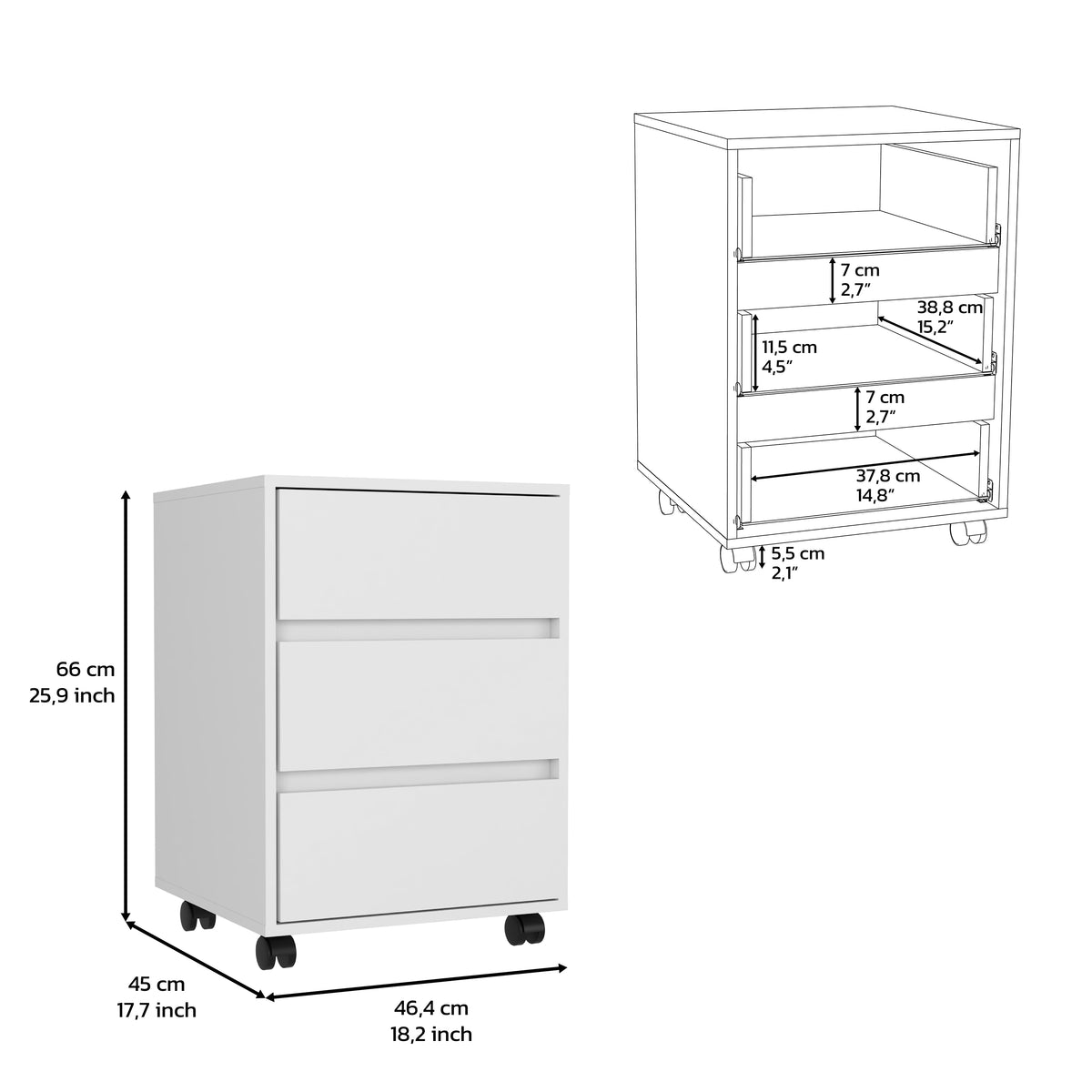 Archivador Artemisa de 46 cm con 3 cajones, blanco, foto 6 – TUHOME