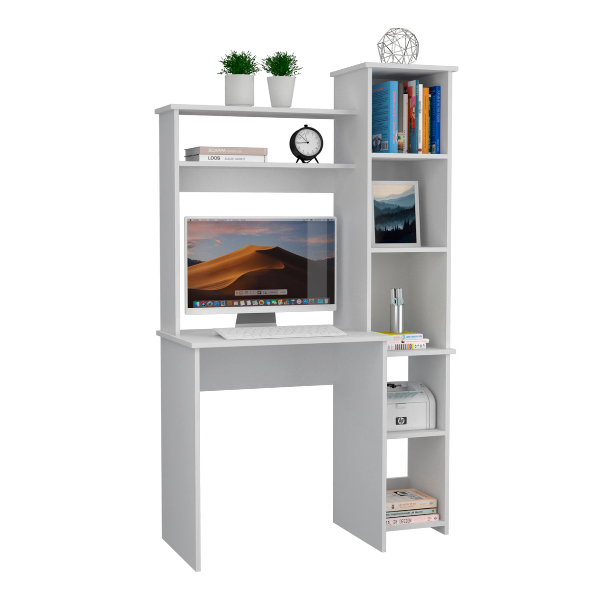 Mesa de Escritorio Versalles, con estantería, Blanco/ ceniza/Gris/Wengue