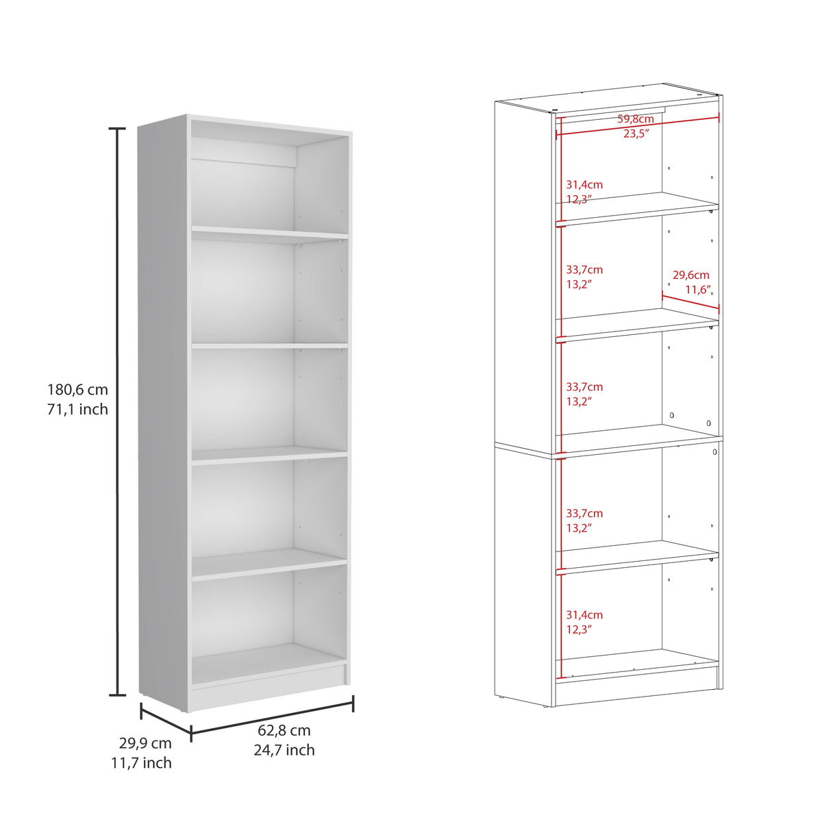 TUHOME CONCEPT Librería Home de 181 cm con 5 huecos