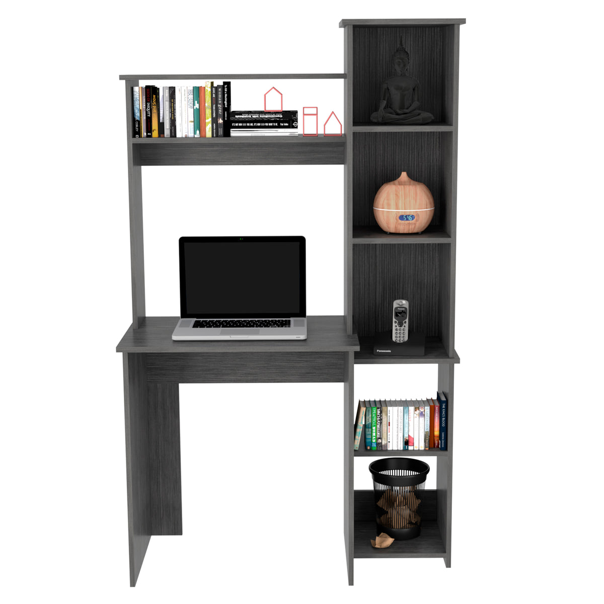 Mesa de Escritorio Versalles, con estantería, Blanco/ ceniza/Gris/Wengue