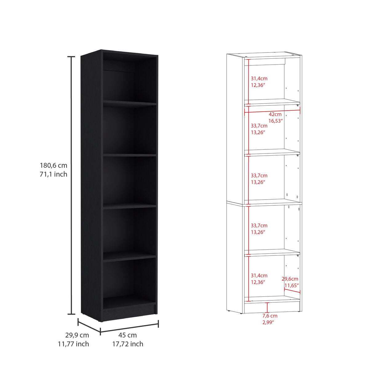 Librería estrecha Home XS de 45 cm con 5 huecos, foto 19 – TUHOME