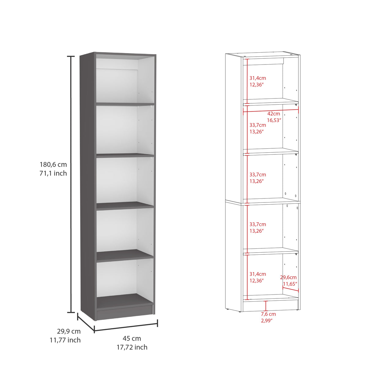 Librería estrecha Home XS de 45 cm con 5 huecos, foto 3 – TUHOME