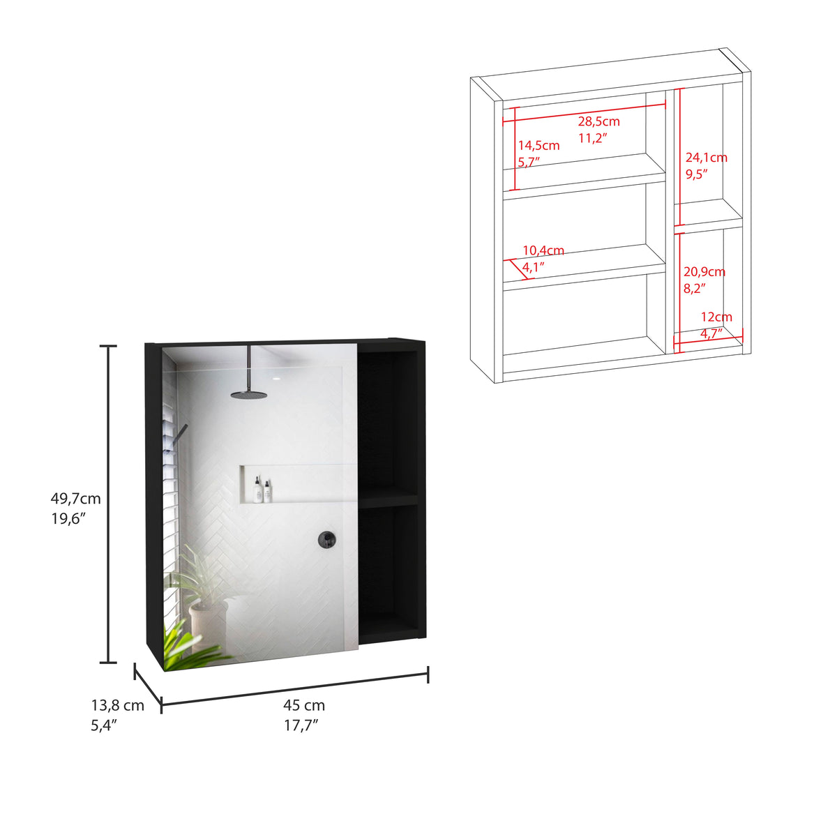 TUHOME CONCEPT Armario de baño de pared Labelle de 45 cm, wengué