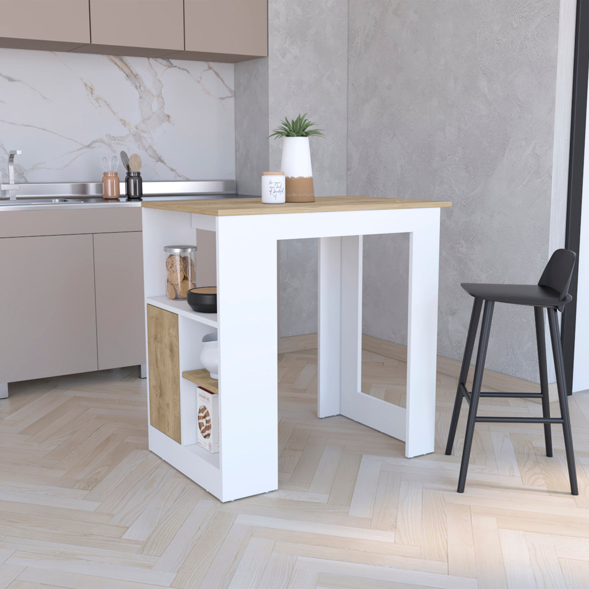 TUHOME CONCEPT Isla de cocina Stirling de 92 cm con 1 puerta, blanco y macadamia