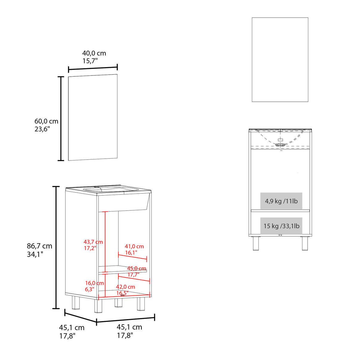 TUHOME CONCEPT Conjunto de baño Brady de 45 cm con lavabo y espejo, wengué