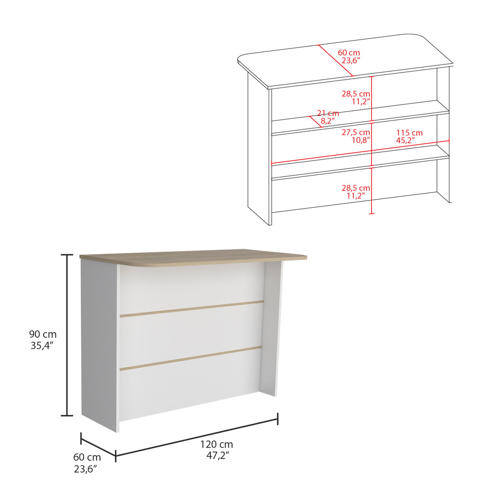 TUHOME CONCEPT Isla de cocina Fendi de 120 cm con 2 estantes, roble claro y blanco