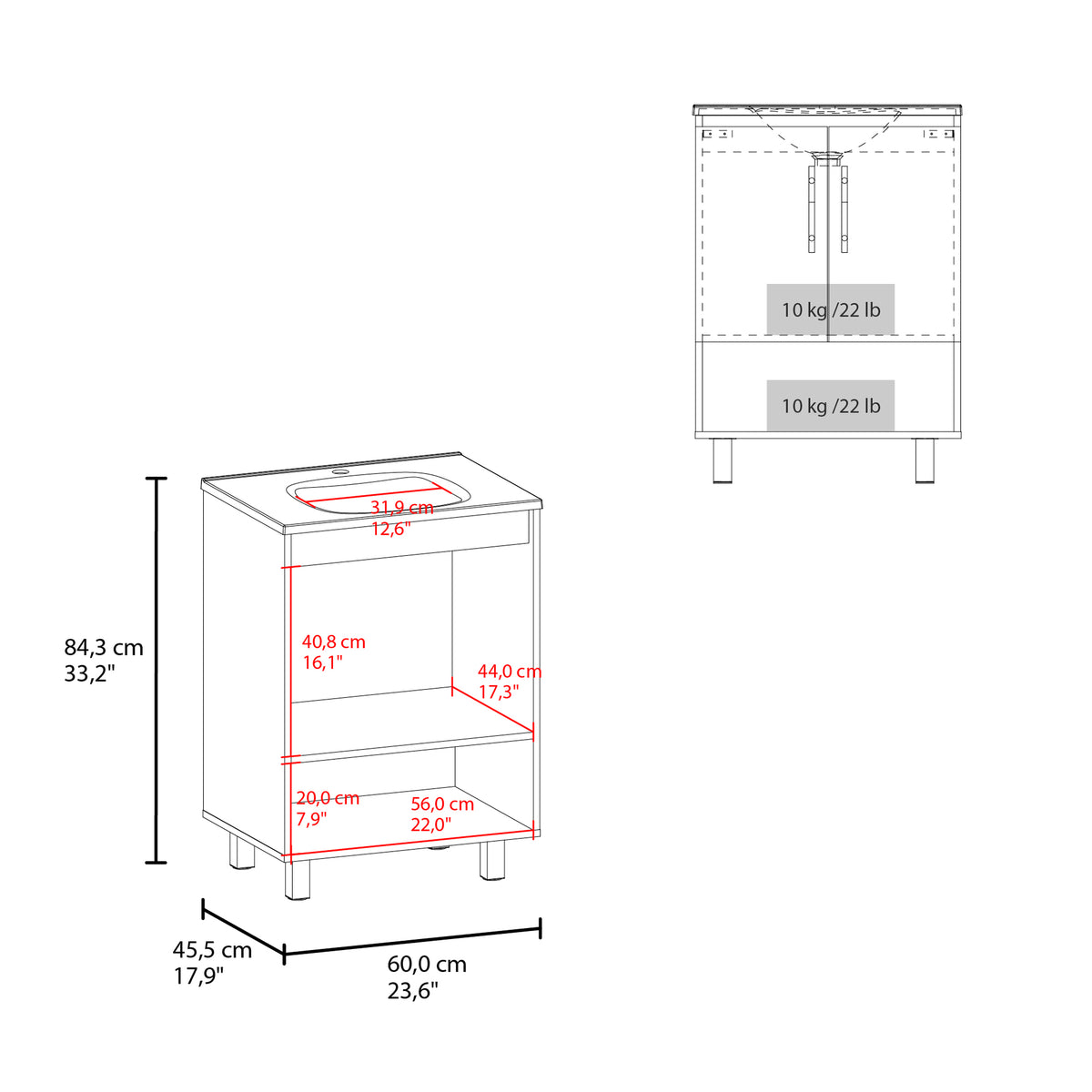 TUHOME CONCEPT Mueble de baño Conrad de 60 cm con lavabo, wengué