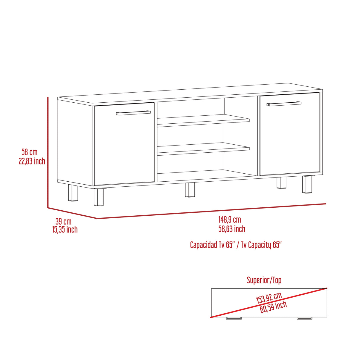 TUHOME CONCEPT Mueble de TV Kaia de 149 cm, wengué y roble miel