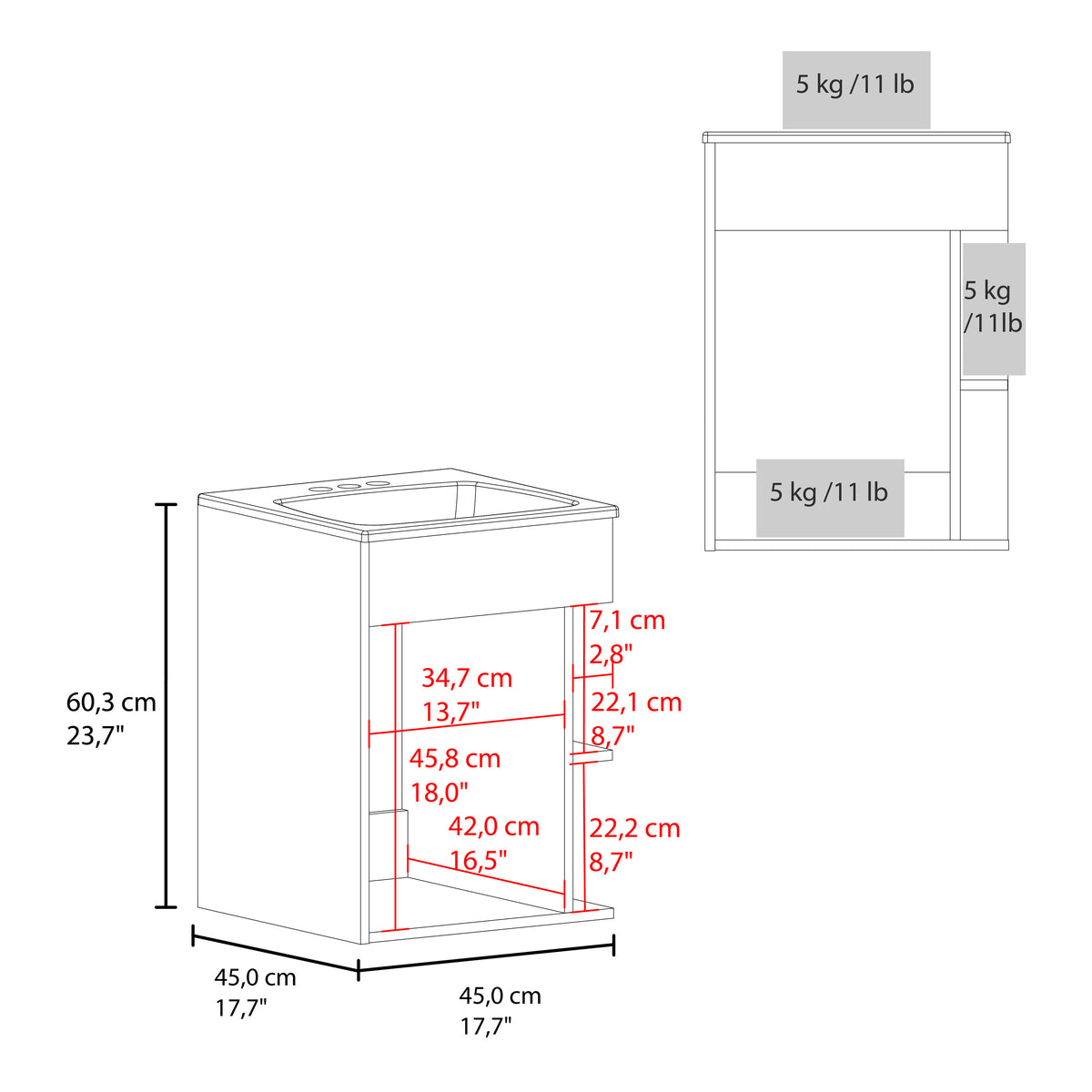 TUHOME CONCEPT Mueble de baño suspendido Colton de 45 cm con lavabo, roble Bardolino