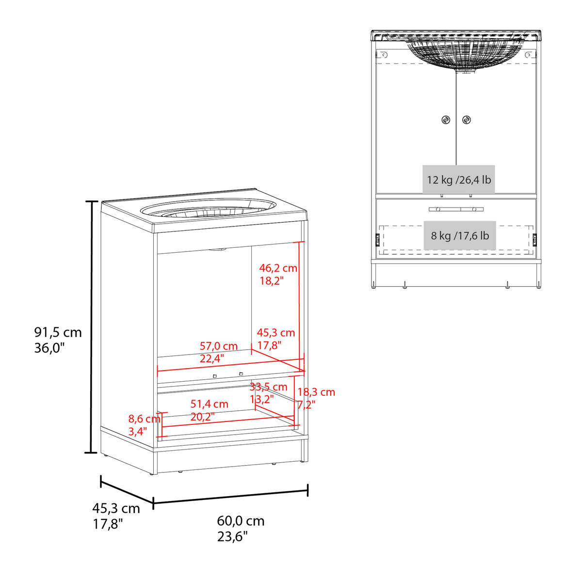 TUHOME CONCEPT Mueble de baño Madison de 60 cm con lavabo, blanco