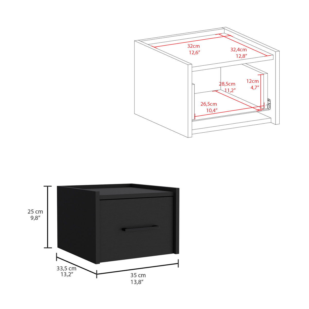 TUHOME CONCEPT Mesita de noche flotante Boa de 35 cm, wengué