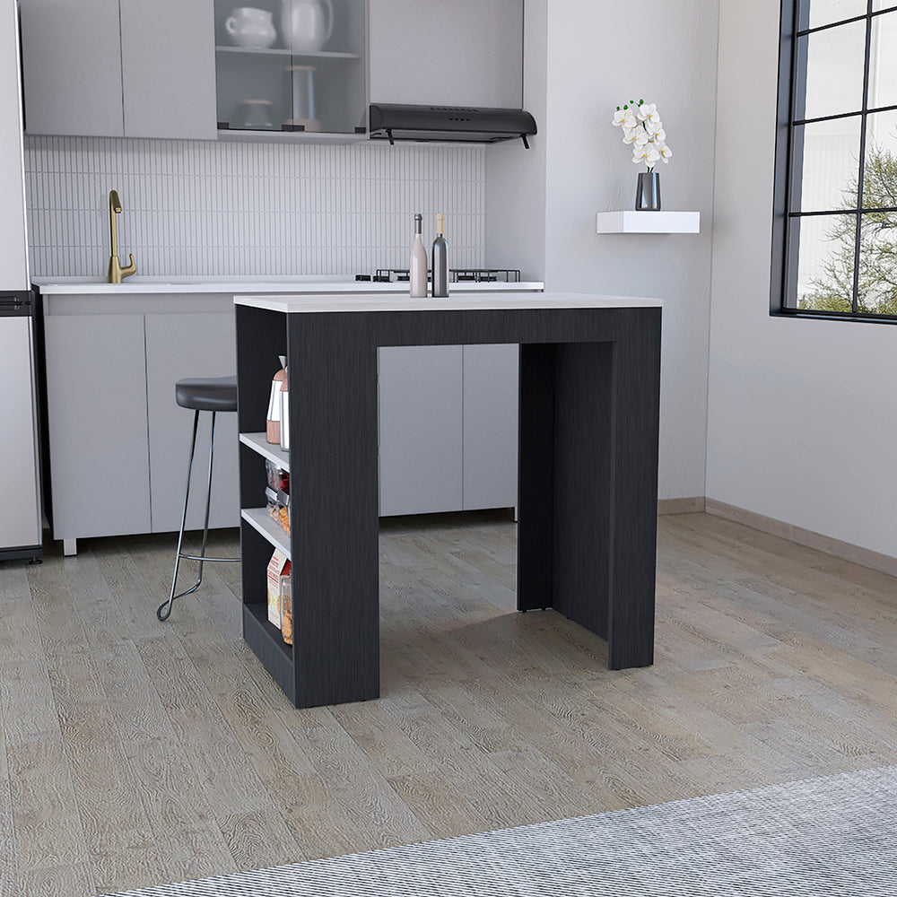 TUHOME CONCEPT Isla de cocina Portree de 92 cm con 2 estantes laterales, wengué y blanco Ibiza