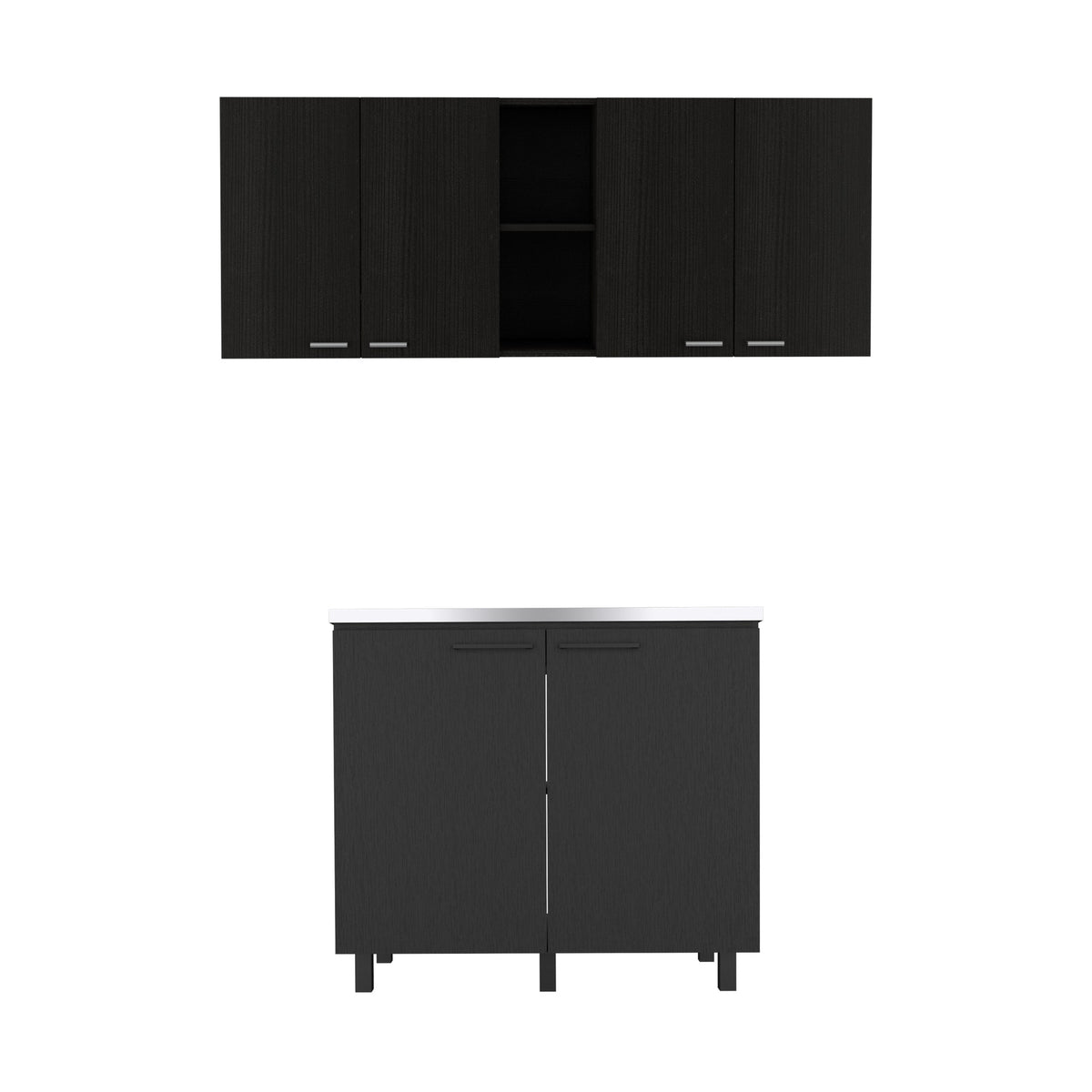 Conjunto de cocina: mueble de fregadero Napoles de 100 cm + mueble alto de pared Portofino de 150 cm, wengué