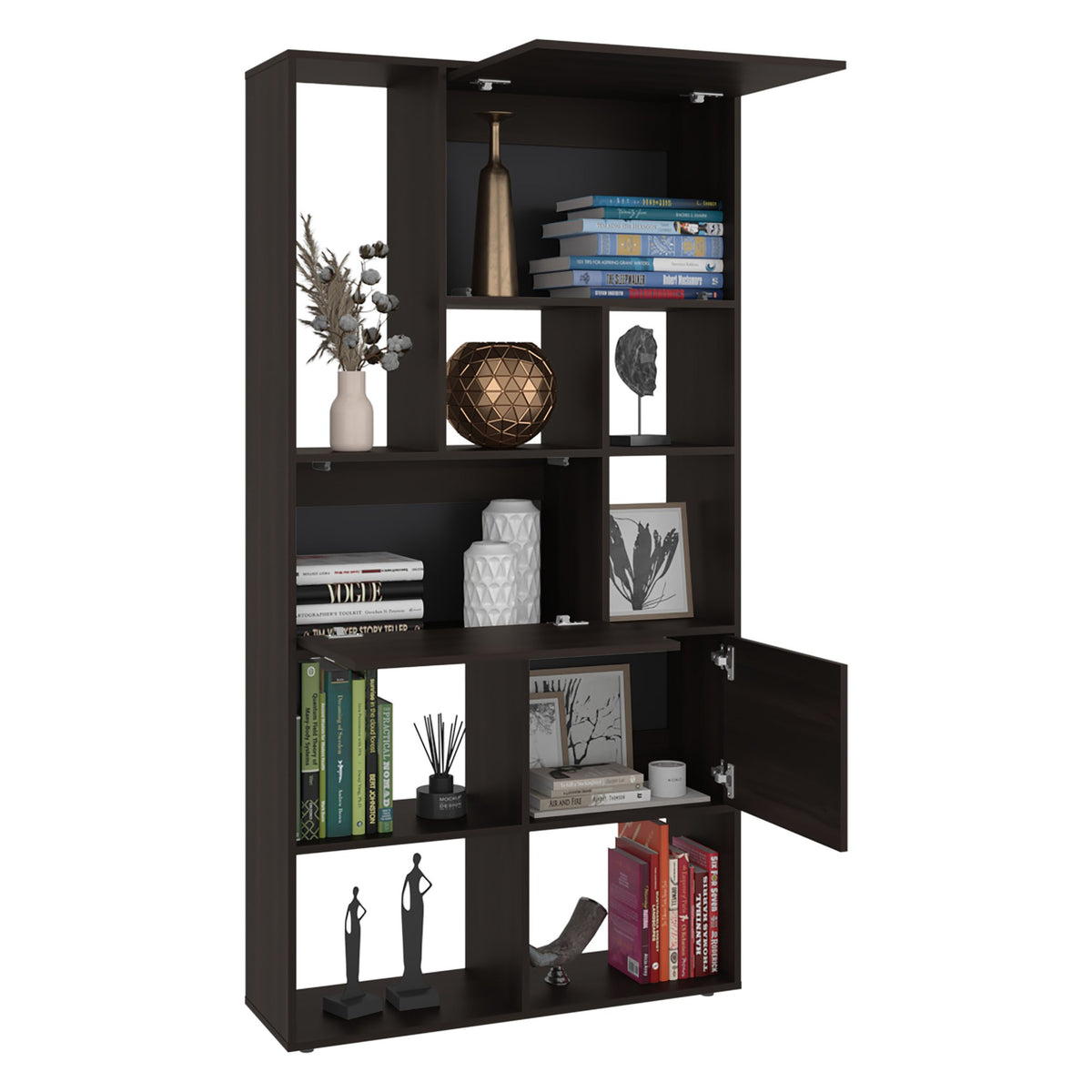 TUHOME CONCEPT Librería Anya de 181,6 cm con 3 puertas abatibles, nogal