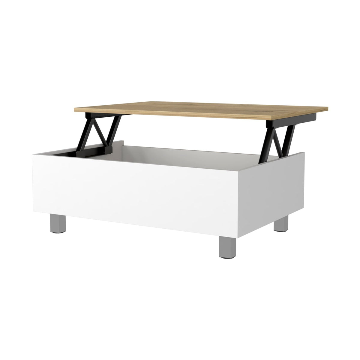 TUHOME CONCEPT Mesa de centro elevable Gambia de 80 cm con compartimento oculto, blanco y roble arena