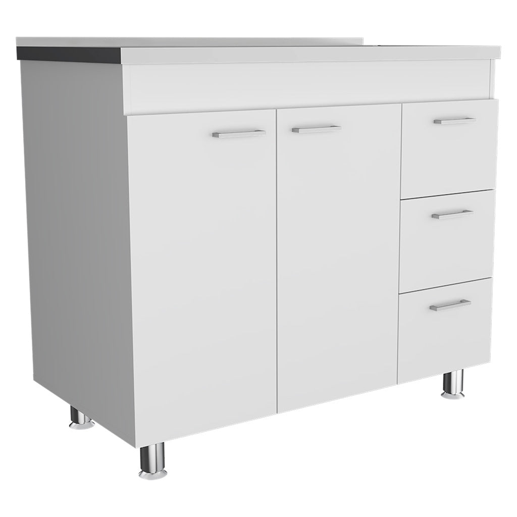 TUHOME CONCEPT Mueble bajo de cocina Ferretti de 100 cm con fregadero inox, 2 puertas y 3 cajones, blanco