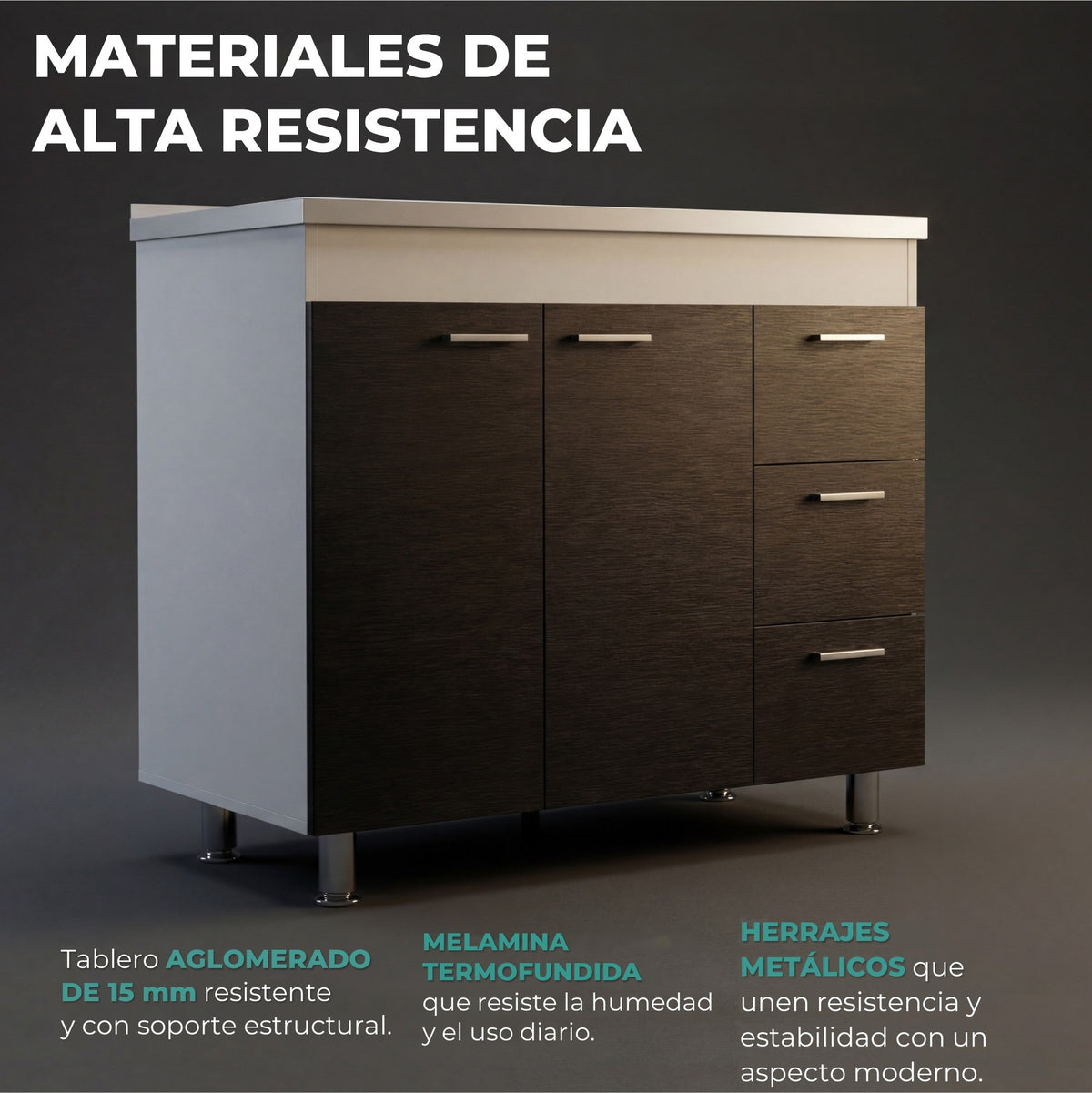 TUHOME CONCEPT Mueble bajo de cocina Ferretti de 100 cm, blanco y wengué (MIW 6764) 2