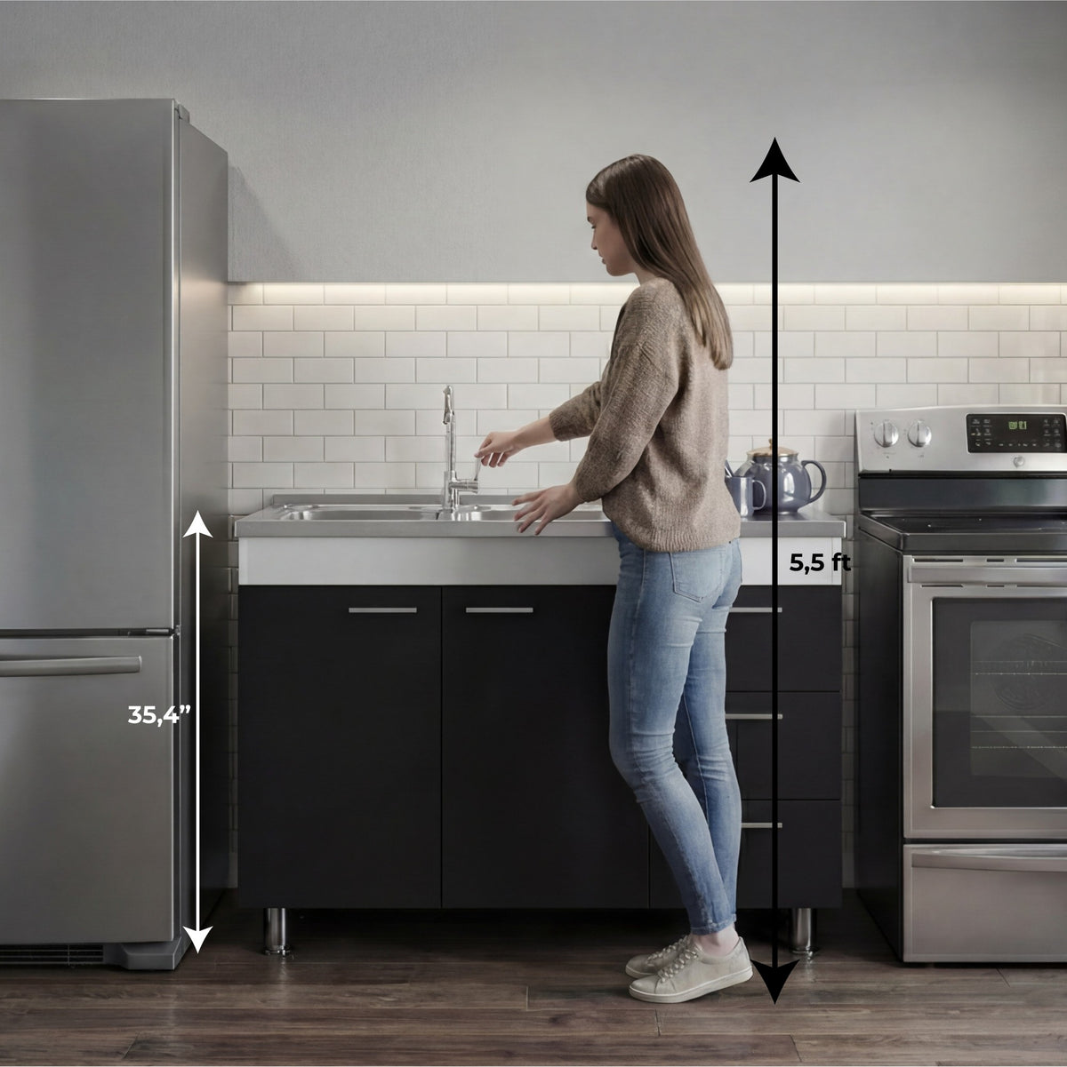 TUHOME CONCEPT Mueble bajo de cocina Ferretti de 100 cm, blanco y wengué (MIW 6764) 6