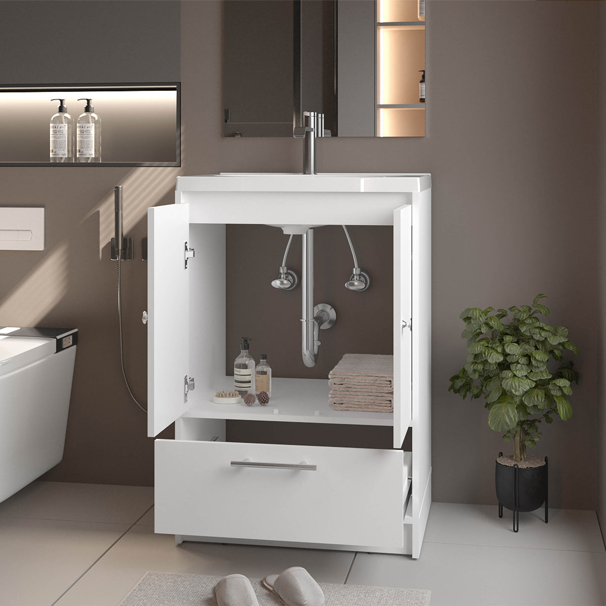 TUHOME CONCEPT Mueble de baño Madison de 60 cm con lavabo, blanco