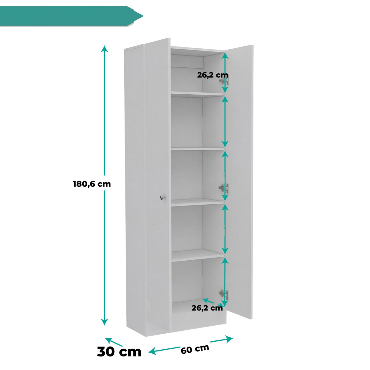 TUHOME CONCEPT Armario multiusos de 181 cm con 2 puertas y estantes, blanco